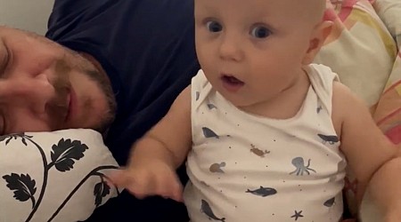 WATCH: Baby has hilarious reaction to his dad’s loud snoring