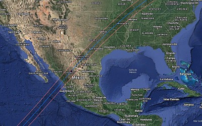 Este mapa nos miestra dónde y cuando se podrá ver el eclipse