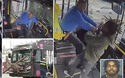 Passenger attacks bus driver before vehicle crashes into building: video