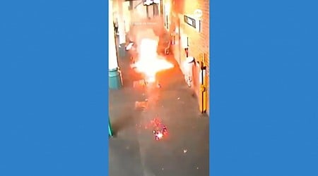 WATCH: E-bike explodes into flames at train station in England