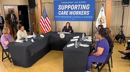 Vice President Harris speaks to nursing home care employees in La Crosse
