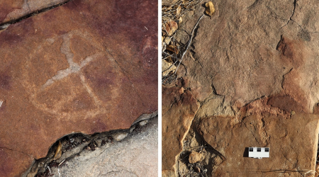 Apparently ancient humans made drawings next to dinosaur footprints