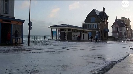 WATCH: Giant waves crash over seawall, flooding street in western France