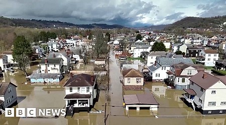 Aerial footage shows flooding across north-east US