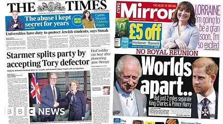 The Papers: 'Starmer splits party' and 'no Royal reunion'