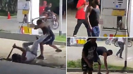 Wild caught-on-camera machete fight ends with man calmly picking up severed hand off ground
