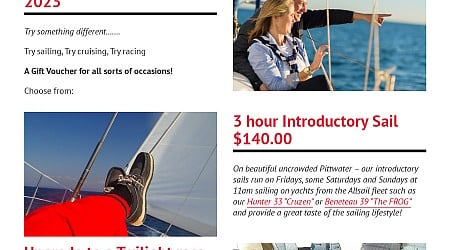 Winter Special - 3 Hour Introductory Sailing Lesson - TRY SAIL Special $50 Single $80 Double