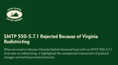 SMTP 550-5.7.1 Rejected Because of Virginia Redistricting