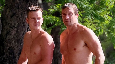Bear Grylls Goes Shirtless for Dip in the Ocean in Costa Rica with Son Jesse