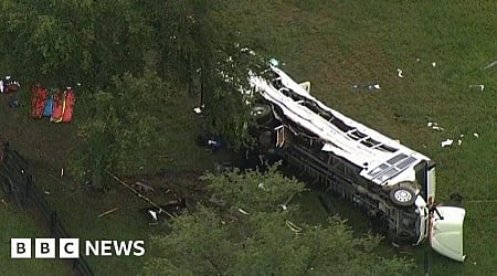 Aerial video shows scene after deadly Florida bus crash