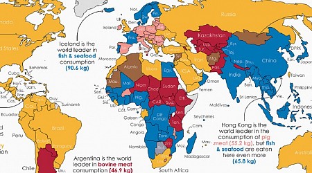 Los países que más y menos carne consumen en el mundo, ilustrados en un detallado mapa