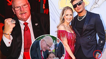 Patrick Mahomes and Andy Reid sport friendship bracelets to Chiefs Super Bowl ring ceremony