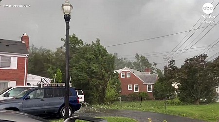 WATCH: Strong winds send debris and sparks flying amid tornado warning in Maryland