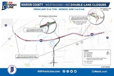 Multiple I-465 lane and ramp closures starting in Marion County this week