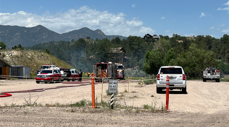 Colorado Springs Fire Department responding to two grass fires along I-25