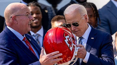 Biden dons helmet, lauds Chiefs for 'back to back'