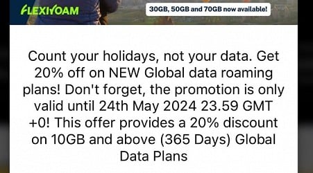 20% off 1-Year Global Data Plans: 10/20/30/50/70GB from US$39 (~A$59) up to US$119 (~A$180) @ Flexiroam