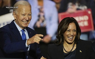 WATCH: President Biden calls into Vice President Harris' campaign event in Delaware