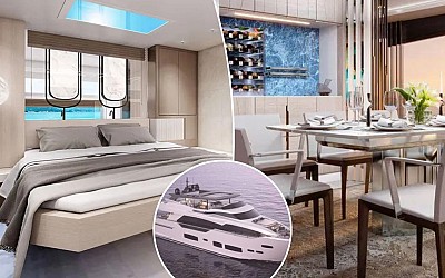Luxe 90-foot yacht features secret bar, ‘innovative’ sun deck and even a driving range