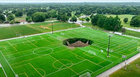 100-foot-wide sinkhole partially collapses soccer field in Illinois