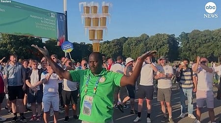 WATCH: Euro 2024 volunteer balances 9 beers on his head