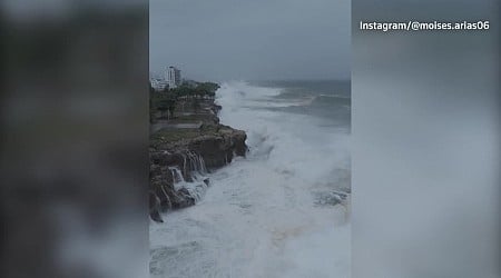 Drone captures waves as Beryl nears Dominican Republic