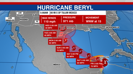 Hurricane Beryl weakens to Category 2, may hit Texas by end of weekend