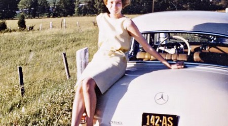 Young Martha Stewart Posing With Mercedes-Benz 190 During Her Honeymoon in 1961