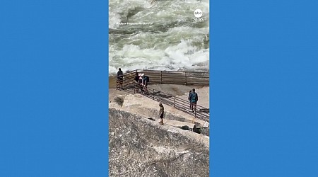 WATCH: Tourist defies warnings, jumps barrier at Yosemite waterfall