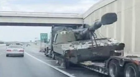 Tank falls off flatbed trailer on Texas highway