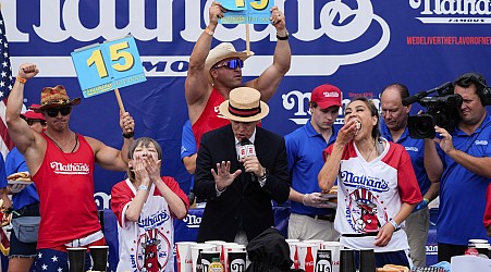 Miki Sudo sets record for hot dog eating and Patrick Bertoletti wins men’s contest