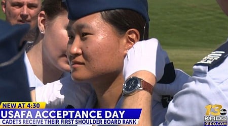 USAFA Class of 2028 cadets receive first shoulder board rank on Acceptance Day 2024