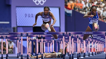 USA's Masai Russell Wins Gold Medal in Women's 100m Hurdles Photo Finish at Olympics