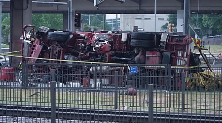 Firetruck Falls Off Texas Interstate And Onto Railroad Tracks Below