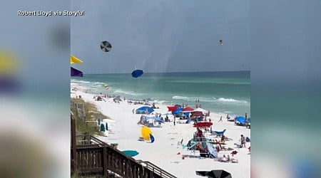 WATCH: Beach umbrellas go flying in the wind at Florida beach