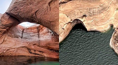 Large geological feature known as the ‘Double Arch’ and the ‘Toilet Bowl’ collapses in southern Utah