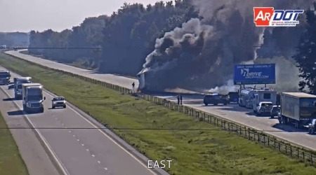 Interstate 40 lanes open after Labor Day morning vehicle fire caused closures and diversions in Pulaski County