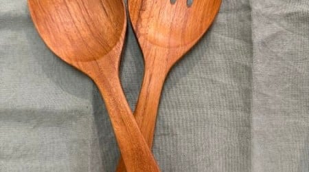 At your service: Teak salad servers that catch your eye