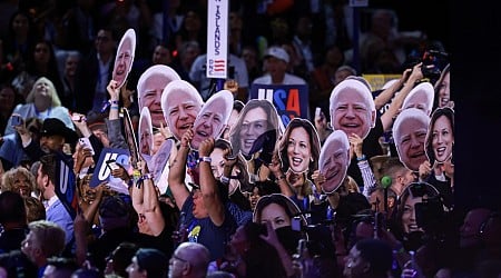 Split Screen Moment: Kamala Harris Giving Milwaukee Speech On Second Night Of DNC