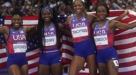 At Paris Olympics, U.S. women win 4x100-meter relay gold; men are disqualified