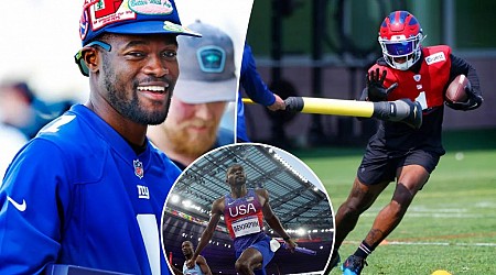 Giants get intimate look at Rai Benjamin's Olympic medals in practice visit