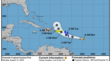 Forecasters announced a tropical storm warning for portions of the leeward islands