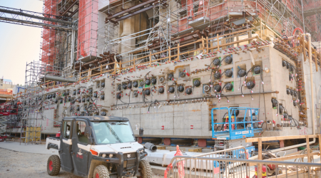 Salt Lake Temple towers loaded on new seismic foundation as renovations continue