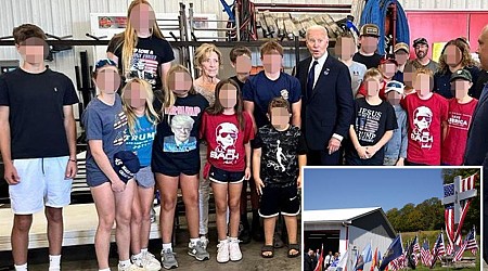 Biden takes photo with pro-Trump children in MAGA gear in Shanksville, Pennsylvania