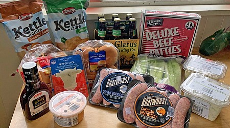 I spent $50 at Aldi to host a barbecue for 4 people. My budget got us plenty of meat and sides, plus a case of beer.