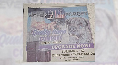 West Virginia Newspaper Ran 'Never Forget 9/11' Ad for HVAC Company Featuring Crying Dog?