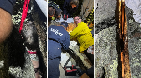 Boy trapped between boulders: Rescue photos from Concord, NH fire