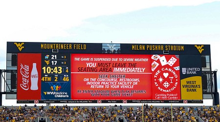 Lightning Near West Virginia's Stadium Captured in Photo as Game vs. Kansas Delayed