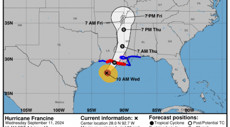 Hurricane Francine is predicted to make landfall west of New Orleans