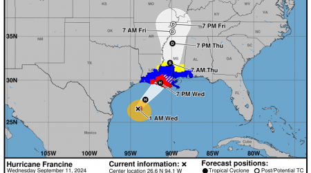 Hurricane Francine strengthens overnight, could be near Category 2 at landfall. Florida impacts